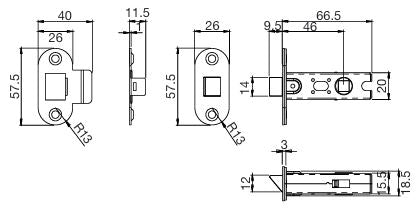 Standard latch Latch body & Keep Set (Black matt)